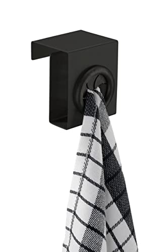 WENKO Türhaken Push Matt, Handtuchhalter mit Push & Pull-Funktion, zum Einhängen an Schubladen oder Schranktüren in der Küche, aus lackiertem, rostfreiem Edelstahl, 5 x 6 x 4 cm, Schwarz von WENKO