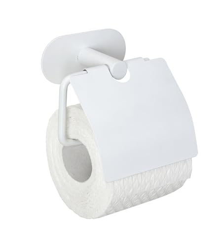WENKO Turbo-Loc® Toilettenpapierhalter mit Deckel Orea White matt, Toilettenrollenhalter aus rostfreiem Edelstahl, 14 x 12,5 x 7 cm, Weiß von WENKO