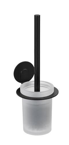 WENKO Turbo-Loc Garnitur Bivio Black matt, Wandhalter aus Aluminium, Einsatz aus Glas, inkl. WC-Bürste, Befestigen ohne Bohren, Schwarz, 12 x 34 x 14 cm von WENKO