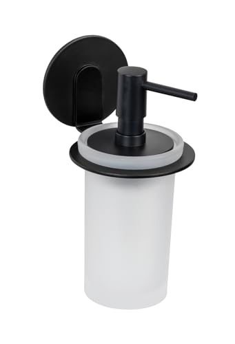 WENKO Turbo-Loc Seifenspender Bivio Black matt, Wandhalter aus Aluminium, Spender 150 ml aus Glas, Befestigen ohne Bohren, Schwarz, 8 x 16 x 10 cm von WENKO