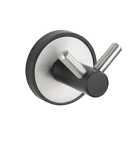 WENKO Wandhaken Mod. UV-Loc Udine Doppelhaken für Badezimmer ohne Bohren selbstklebend aus rostfreiem Edelstahl hochwertig in Schwarz für Bad-Einrichtung und Bad-Deko Maße 5x5,5x6 cm Matt von WENKO