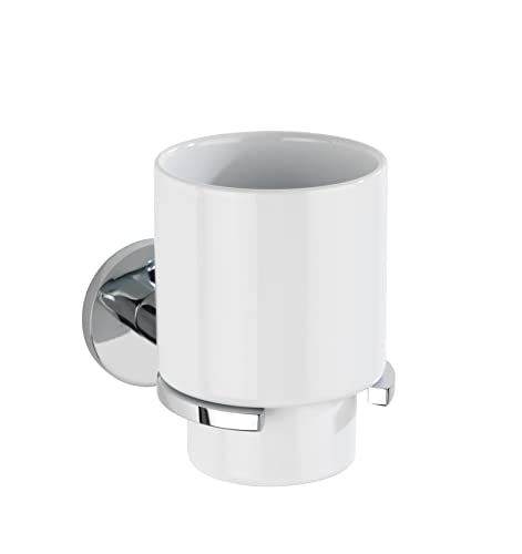WENKO UV-Loc® Zahnputzbecherhalter Isera, Becher aus Keramik mit Halter aus Vierkantrohr & Wandmontageplatte aus Zinkdruckguss zum Befestigen ohne Bohren mit innovativem Klebesystem, 7 x 11 x 12 cm von WENKO
