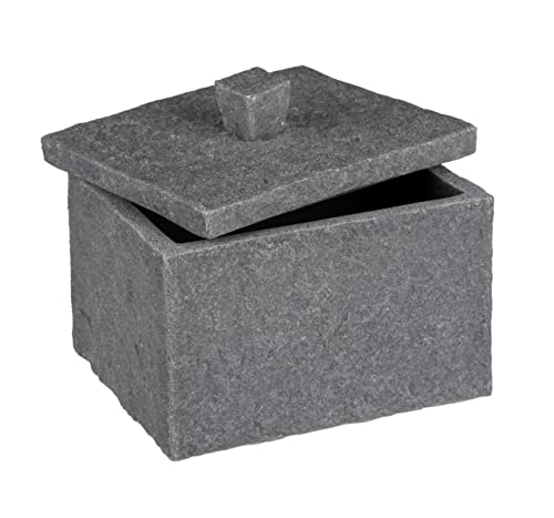 WENKO Universaldose Villata, Aufbewahrungsbox mit Deckel in Naturstein-Optik aus hochwertigem Polyresin, zur Aufbewahrung von Bad-oder Kosmetikutensilien, (B x H x T): 13 x 11 x 10 cm, Grau von WENKO
