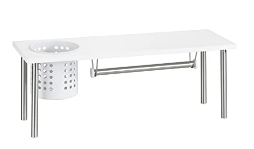 WENKO Universalregal mit Rollenhalter Blanco, Küchenregal für mehr Stauraum auf der Arbeitsfläche, mit Utensilienhalter zur Aufbewahrung von Küchenhelfern, Edelstahl rostfrei/MDF, 55 x 21 x 18 cm von WENKO