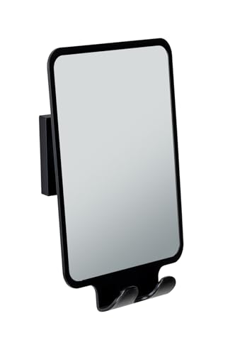 WENKO Vacuum-Loc® Antibeschlagspiegel Quadro, Wandspiegel für Bad und Dusche, Befestigen ohne Bohren, 14 x 19,5 x 8 cm, Schwarz von WENKO