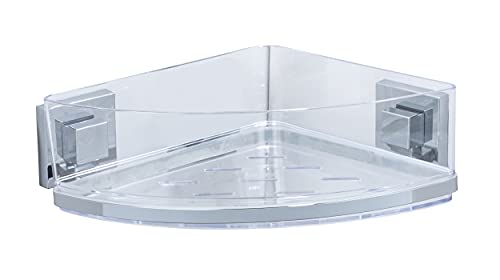 WENKO Vacuum-Loc Badezimmer Eckregal Quadro UNO, Mit herausnehmbarer Schale, Befestigen ohne Bohren, Rostfreier Edelstahl/Kunststoff, 28 x 8,5 x 19,5 cm von WENKO