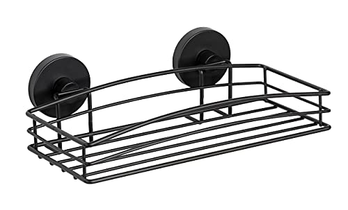 WENKO Vacuum-Loc Wandablage, Duschablage im offenen Drahtkorb-Design, Befestigen ohne Bohren, Lackierter Stahl, 26 x 6,5 x 14 cm, Schwarz von WENKO