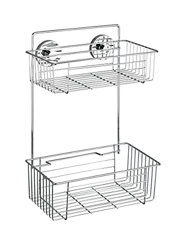 WENKO Vacuum-Loc® Wandregal 2 Etagen Bari, Wandablage zur Montage ohne bohren, Duschablage mit praktischer Vakuum-Befestigung, Regal für Badezimmer und Küche, verchromtes Metall, 26 x 38 x 17 cm von WENKO