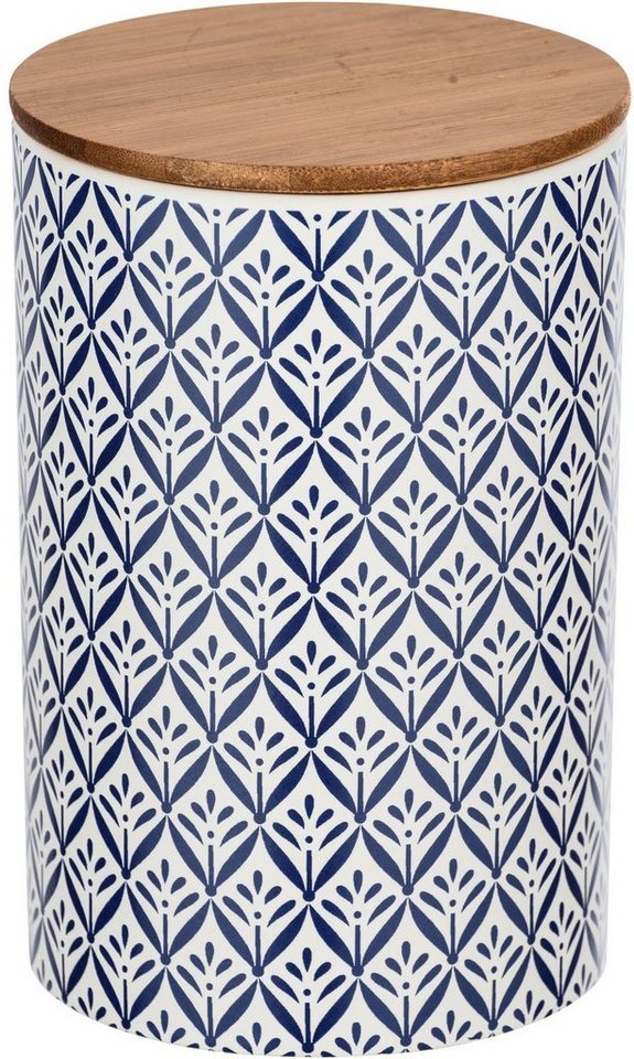 WENKO Vorratsdose Lorca, Bambus, Keramik, (1-tlg), 1,45 l, im mediterranen Ornamenten-Muster in Blau-Weiß von WENKO