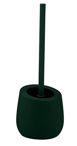 WENKO WC-Garnitur Badi, Badaccessoire aus hochwertiger Keramik mit matter Oberfläche, inkl. WC-Bürste mit Ø 7,5 cm Silikon-Bürstenkopf in Schwarz mit Antihaft-Wirkung, Ø 13,5 x 38 cm, Dunkelgrün von WENKO