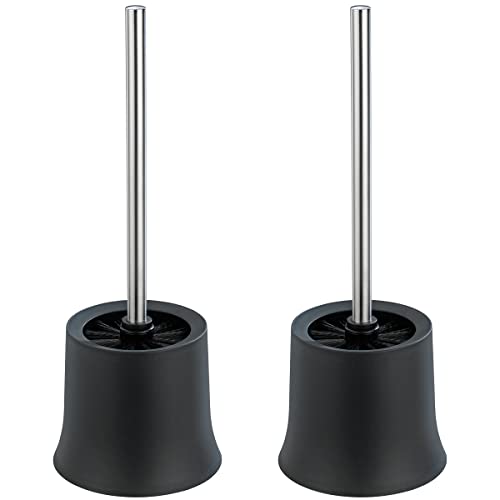 WENKO WC-Garnitur Mod. Basic, 2er Set, offener Toilettenbürstenhalter für das Badezimmer und die Gäste-Toilette, inkl. Toilettenbürste, aus mattiertem Kunststoff, Maße (B/T x H): Ø 14 x 38 cm, Schwarz von WENKO