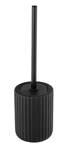 WENKO WC-Garnitur Mod. Belluno, aus stabiler Keramik mit geriffelte Soft-Touch Oberfläche, hygienisch auswechselbarer Bürstenkopf, Schwarz, Ø 11,5 x 42 cm von WENKO
