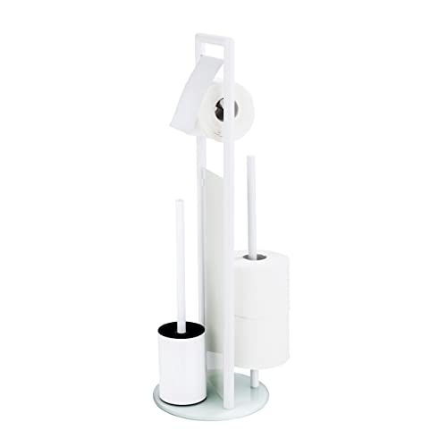 WENKO Toilettenpapierhalter Ravina 3-in-1, weiß, Toilettenpapierhalter für bis zu 3 Rollen, Edelstahl – gehärtetes Glas, Ø 20 x 70 cm, Weiß von WENKO
