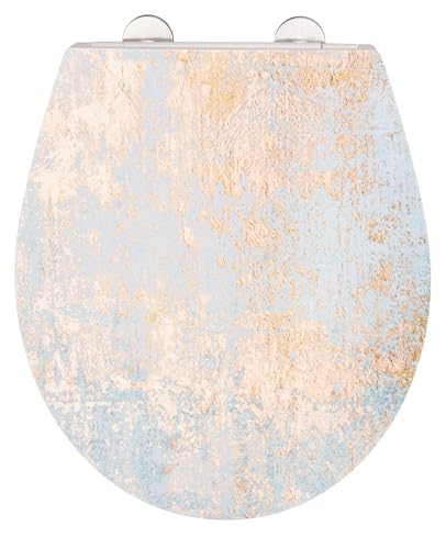 WENKO WC-Sitz Mod. Agate, Toilettensitz aus antibakteriellem Duroplast mit Absenkautomatik und rostfreier Fix-Clip Edelstahl Hygiene Befestigung, WC-Deckel mit Relief-Oberfläche, 38 x 44,5 cm von WENKO