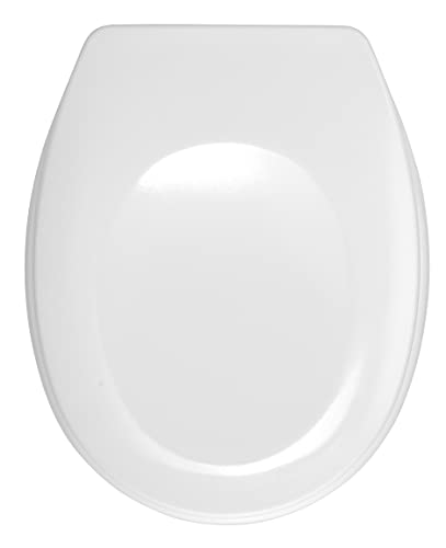 WENKO WC-Sitz Bergamo Weiß - Antibakterieller Toilettensitz, verstellbare, rostfreie Edelstahlbefestigung, Duroplast, 35 x 44.4 cm, Weiß von WENKO