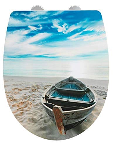 WENKO WC-Sitz Boat, High Gloss Oberfläche, Toilettendeckel mit Absenkautomatik aus bruchstabilem Thermoplast, recycelbarer Kunststoff, Maße (B x T): 36,5 x 45 cm, mehrfarbig von WENKO