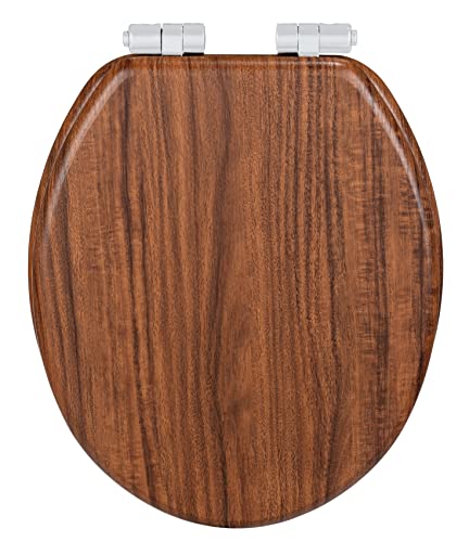 WENKO WC-Sitz Chestnut, Toilettensitz aus FSC-zertifiziertem MDF mit Easy-Close Absenkautomatik und Fix-Clip Hygienebefestigung, (B x T): 35,5 x 42,5 cm, foliert und feuchtigkeitsresistent, Braun von WENKO