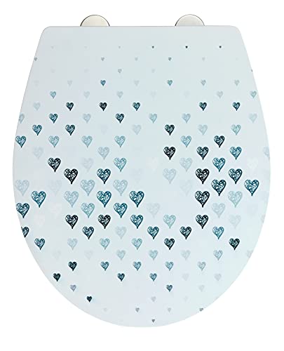 WENKO WC-Sitz Cuore mit Relief-Oberfläche, Toilettendeckel mit Absenkautomatik, aus bruchsicherem, antibakteriellem Duroplast, Schnellbefestigung aus rostfreiem Edelstahl, 38 x 44,5 cm, Herz-Motiv von WENKO