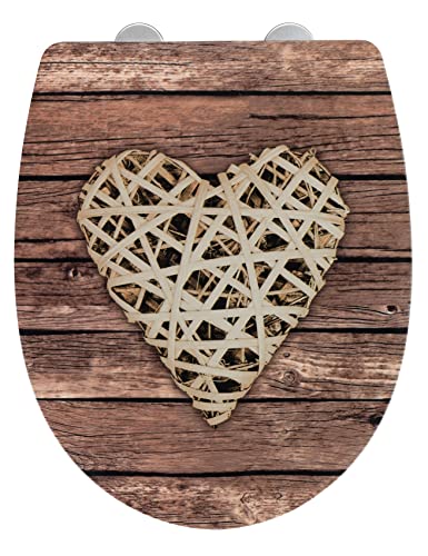 WENKO WC-Sitz Curly Heart mit Relief, Strukturierte Oberfläche, Toilettendeckel mit Absenkautomatik, aus bruchstabilem Thermoplast, Maße (B x T): 36,5 x 45 cm, mehrfarbig von WENKO