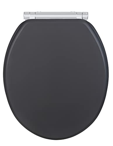 WENKO WC-Sitz Mod. Morra, Toilettensitz mit durchgehendem Scharnier & Absenkautomatik aus mehrfach lackiertem FSC®-zertifiziertem MDF, Fix-Clip Hygienebefestigung, 35 x 42 cm, Anthrazit matt von WENKO