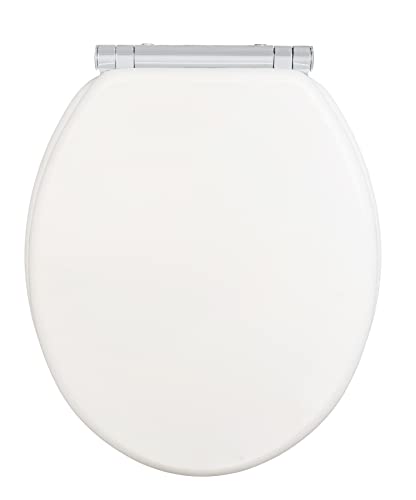 WENKO WC-Sitz Morra, Toilettensitz mit durchgehendem Scharnier und Absenkautomatik aus mehrfach lackiertem FSC-zertifiziertem MDF, WC-Deckel mit Fix-Clip Hygienebefestigung, 35 x 42 cm, Weiß matt von WENKO