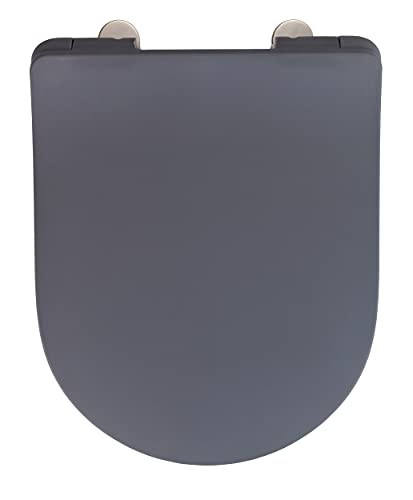 WENKO WC-Sitz Sedilo matt Grau, flacher Toilettensitz mit Absenkautomatik, hygienischer WC-Deckel mit Fix-Clip Befestigung, aus antibakteriellem Duroplast, 45.2 x 36.2 cm von WENKO