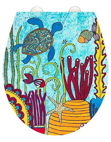 WENKO WC-Sitz Under Water, bunter Rollin'Art Toilettensitz, Relief Oberfläche, hygienische Schnellbefestigung aus Edelstahl & Easy-Close Absenkautomatik, aus antibakteriellem Duroplast, 38 x 44,5 cm WENKO WC-Sitz Under Water, bunter Rollin'Art Toilettensitz, Relief Oberfläche, hygienische Schnellbefestigung aus Edelstahl & Easy-Close Absenkautomatik, aus antibakteriellem Duroplast, 38 x 44,5 cm von WENKO