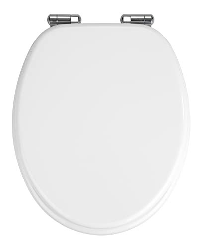 WENKO WC-Sitz Mod. Urbino, Toilettensitz mit Easy-Close Absenkautomatik, WC-Deckel für sanftes Deckelschließen mit rostfreier Hygienebefestigung, aus MDF, FSC® Zertifiziert, 36 x 42,5 cm, Weiß von WENKO