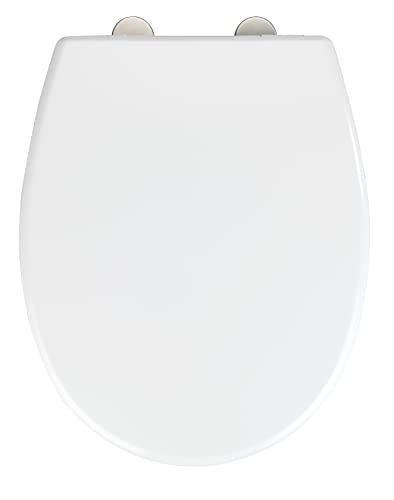 WENKO WC-Sitz Vorno Neo Weiß, hygienischer Toilettendeckel mit Absenkautomatik, Toilettensitz aus bruchsicherem, antibakteriellem Duroplast, Schnellbefestigung aus rostfreiem Edelstahl, 37 x 46 cm von WENKO