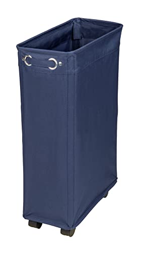 WENKO Wäschesammler Corno Navy, schmaler Wäschekorb mit vier leichtgängigen Rollen, Wäschetruhe aus 100% Polyester, Fassungsvermögen 43 L, (B x H x T): 18,5 x 60 x 40 cm von WENKO