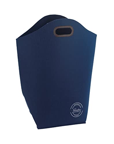 WENKO Wäschesammler Filz Blau - Wäschekorb aus recyceltem Material mit Tragegriffen Fassungsvermögen: 42 l, Polyester, 45 x 60 x 25 cm, Dunkelblau von WENKO