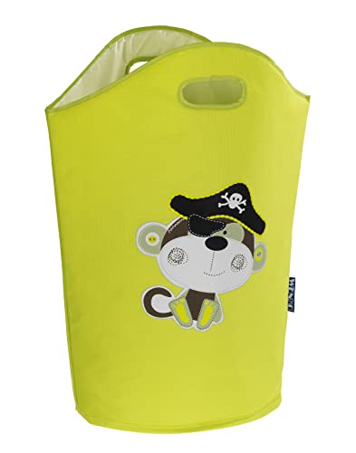 WENKO Wäschesammler Kids Anton Grün niedlicher Wäschesack mit zwei praktischen Tragegriffen mit Piraten Aufdruck, 24 l Stauraum in einem Fach, (B x H x T): 40 x 52 x 20 cm, kindliches Motiv von WENKO