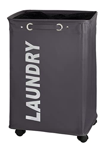 WENKO Wäschesammler Quadro Grau, Stabiler schmaler Wäschekorb mit Vier leichtgängigen Rollen und Deckel, Wäschetruhe aus 100% Polyester, Fassungsvermögen 79 Liter, (B x H x T): 40 x 60 x 33 cm von WENKO