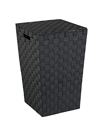 WENKO Wäschetruhe Mod. Adria dekorativ quadratisch schwarz mit Deckel aus Kunststoff-Geflecht und stabilem Metallgestell 48 Liter Maße 33 x 53 x 33 cm von WENKO
