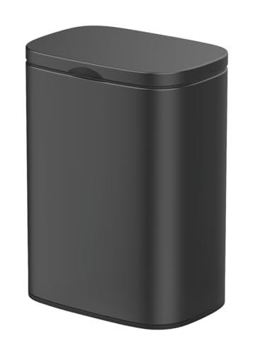 WENKO Wand-Kosmetikeimer Sare 5 Liter, Mülleimer mit Deckel und Easy-Close Absenkautomatik, Badezimmer-Eimer aus lackiertem Stahl zur Befestigung ohne bohren, 21,5 x 29,5 x 19 cm, Schwarz Matt von WENKO