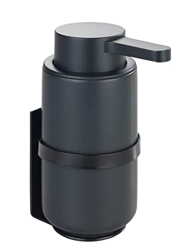WENKO Wand Seifenspender Mod. Woya, nachfüllbarer Pumpspender aus Keramik für bis zu 250 ml Flüssigseife, Turbo-Loc® Befestigung ohne Bohren, 6,8 x 13 x 6,8 cm, Schwarz von WENKO