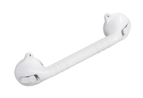 WENKO Wandgriff Secura 42 cm lang, Sauggriff mit Ampelfunktion, sicherer Halt in Dusche, Badewanne und Toilette, stabiler Haltegriff mit Saugnäpfen zum Ansaugen, Kunststoff, 42 x 11,5 x 8,5 cm, Weiß von WENKO