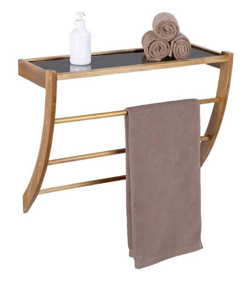 WENKO Wandregal Fondi, Badregal mit Ablage aus Glas und 3 Handtuchstangen, Akazienholz WENKO Wandregal Fondi, Badregal mit Ablage aus Glas und 3 Handtuchstangen, Akazienholz von WENKO
