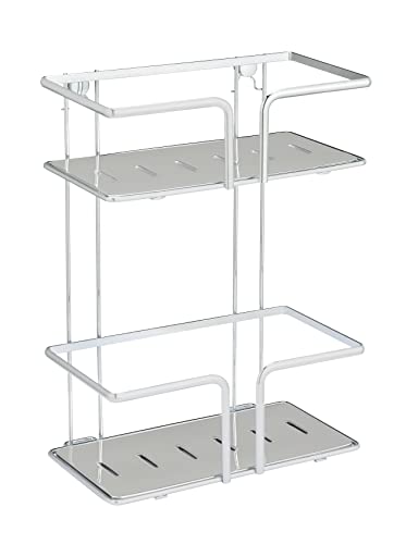 WENKO Wandregal Termoli, Bad-Ablage aus verchromtem Edelstahl mit Einsatz aus Kunststoff, 2 Tiefe Körbchen für sicheren Stand von Shampoo- und Duschgelflaschen, (B x H x T): 25,5 x 35,5 x 14,5 cm von WENKO
