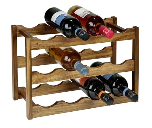 WENKO Weinregal Mod. Fondi aus massivem Akazienholz für 12 Flaschen auf 3 Ebenen hochwertige Verarbeitung rustikales Design Maße 42 x 28 x 21 cm braun von WENKO