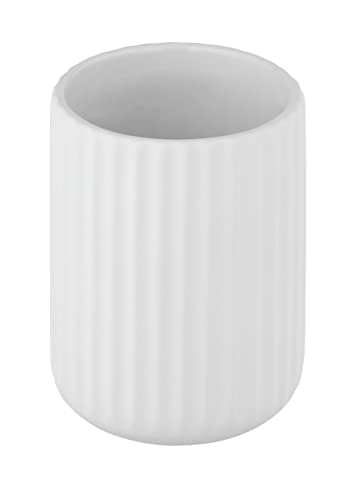 WENKO Zahnputzbecher Belluno Weiß Keramik, Zahnbürstenhalter für Zahnbürste und Zahnpasta von WENKO