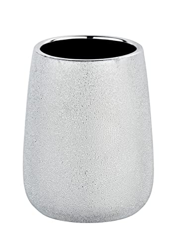 WENKO Zahnputzbecher Glimma Silber Keramik - Zahnbürstenhalter für Zahnbürste und Zahnpasta, Keramik, 8.5 x 10.5 x 8.5 cm, Silber von WENKO