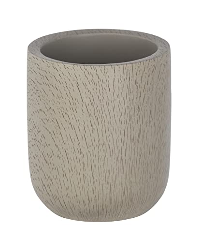 WENKO Zahnputzbecher Joy - Zahnbürstenhalter für Zahnbürste und Zahnpasta, Zement, 8 x 9.5 x 8 cm, Taupe von WENKO