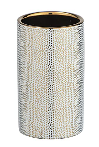 WENKO Zahnputzbecher Nuria, hochwertiger Zahnbürstenhalter für Zahnbürste und Zahnpasta aus edler Keramik mit luxuriös-strukturierter Oberfläche in Gold/Weiß, Ø 6,5 x 10,7 cm von WENKO