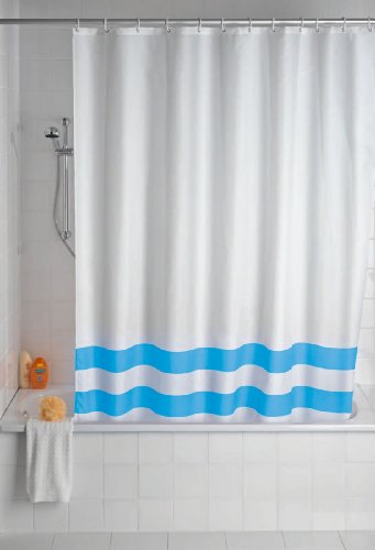 Wenko 19244100 Duschvorhang Tropic Blue - hochwertiges Textilgewebe, 180 x 200 cm, weiß, hellblau gestreift von WENKO
