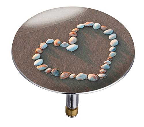 WENKO Badewannenstöpsel Pluggy® XXL Shell heart - Abfluss-Stopfen, für alle handelsüblichen Badewannen-Abflüsse, Kunststoff, 7.5 x 6 x 7.5 cm, Mehrfarbig von WENKO