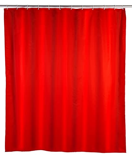 WENKO Anti-Schimmel Duschvorhang Rot, Textil-Vorhang mit Antischimmel Effekt fürs Badezimmer, waschbar, wasserabweisend, mit Ringen zur Befestigung an der Duschstange, 180 x 200 cm von WENKO