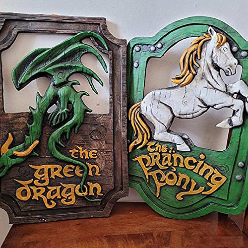 Herr Der Ringe Das TäNzelnde Pony Und Der GrüNe Drache Pub-Schilder-Set, Handgemachtes Dekoratives Schild, Pub Home Business Office Schild (A+B) von WENLIANG