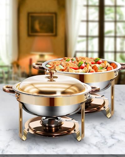 WENMILY Chafing Dish Buffet Set Rund 5L,2pcs Edelstahl Warmhaltebehälter [Elegante Rose und Silberfarben] Wärmebehälter Für Speisen,Speisenwärmer für Catering Buffet und Party, von WENMILY