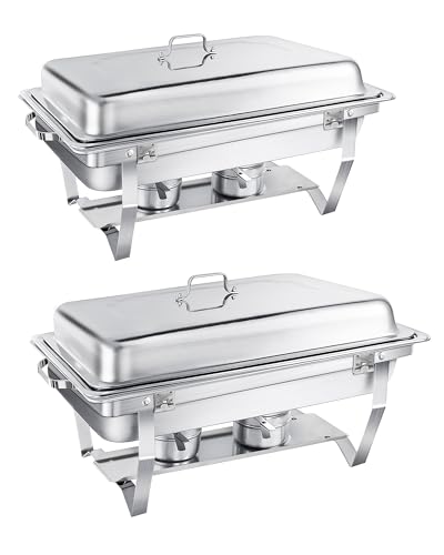 WENMILY Chafing Dish Buffet Set 9L[Robust und hochwertig],2pcs Edelstahl Warmhaltebehälter[Rollrand-Design],Speisenwärmer für Catering Buffet und Party (Quadrat Silber - 2 Sets 1/2+1/1 GNContainers) von WENMILY